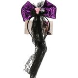 Halloween thema diadeem met strik en sluier - one size - zwart/paars - meisjes/dames