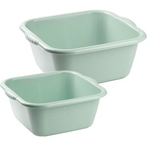 Forte Plastics Afwasbak teil - set van 2 formaten - 6 en 10 liter - mint groen - kunststof