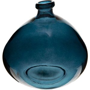 Atmosphera bloemenvaas Genua - Organische bol fles vorm - blauw transparant - glas - H22 x D21 cm