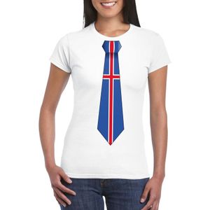 Wit t-shirt met IJslandse vlag stropdas dames -  IJsland supporter