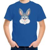 Cartoon konijn t-shirt blauw voor jongens en meisjes - Kinderkleding / dieren t-shirts kinderen