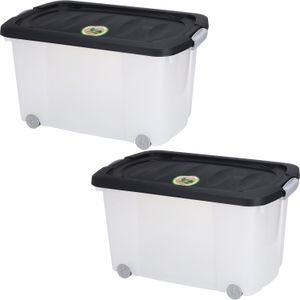 Storage Solutions Opberg boxen/dozen met wieltjes - 4x stuks - kunststof - 60 x 39 x 32 cm