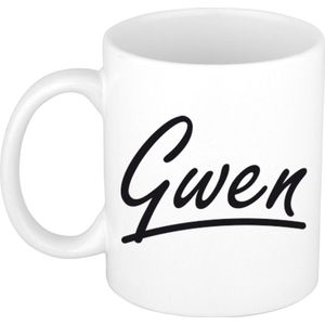 Gwen naam cadeau mok / beker sierlijke letters - Cadeau collega/ moederdag/ verjaardag of persoonlijke voornaam mok werknemers