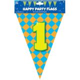 Paperdreams verjaardag 1 jaar thema vlaggetjes - 3x - feestversiering - 10m - folie - dubbelzijdig
