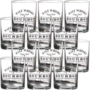 Urban Living whiskey/water/drinkglazen Comptoir - gedecoreerd glas - 12x stuks - 280 ml