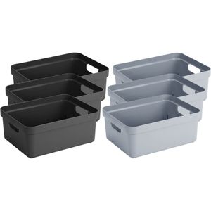 Set van 8x stuks opbergboxen/opbergmanden 24 liter kunststof zwart en blauwgrijs - Formaat per box:  45,3 x 35,4 x 18,3 cm