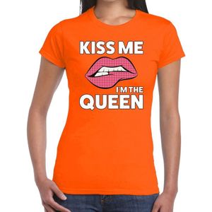 Kiss me i'm the Queen t-shirt oranje dames - feest shirts dames