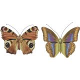 Set van 2x stuks bruin/geel en bruin/oranje vlinderhuizen 20 cm - Tuindecoratie - Diervriendelijk - Hotel/huisje voor vlinders