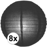 8x Luxe bol lampionnen zwart 25 cm - Feestartikelen Lampionnen - Decoratie en versiering