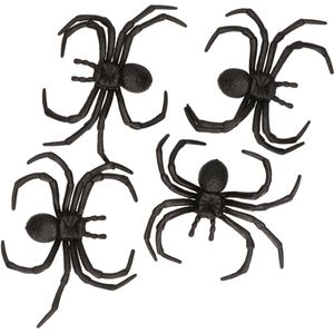 4x zwarte grote decoratie nepspinnen 8 cm - Enge Halloween/horror thema beestjes fopartikelen