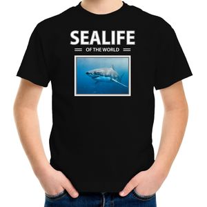 Dieren foto t-shirt Haai - zwart - kinderen - sealife of the world - cadeau shirt Haaien liefhebber - kinderkleding / kleding