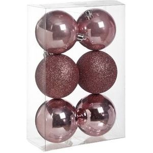 12x Roze kunststof kerstballen 8 cm - Mat/glans - Onbreekbare plastic kerstballen - Kerstboomversiering roze