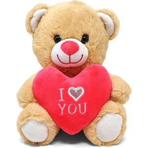 Knuffelbeertje/Teddybeer - met Hartje - I Love You - Licht Bruin - Pluche - 30 cm