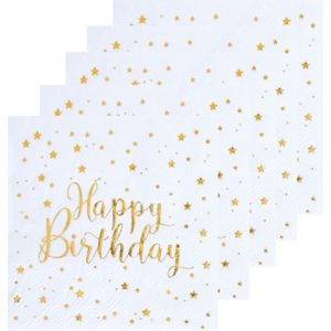 Verjaardag feest servetten happy birthday - 100x - wit - 24 x 24 cm