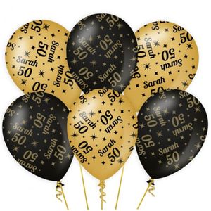 Paperdreams Ballonnen - luxe Sarah/50 jaar feest - 6x stuks - goud/zwart - 30 cm