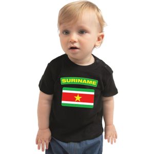 Suriname baby shirt met vlag zwart jongens en meisjes - Kraamcadeau - Babykleding - Suriname landen t-shirt