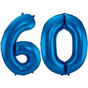 Cijfer ballonnen - Verjaardag versiering 60 jaar - 85 cm - blauw