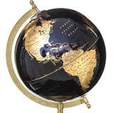 Decoratie wereldbol/globe zwart/goud op metalen voet D20 x H33 cm -  Landen/continenten topografie
