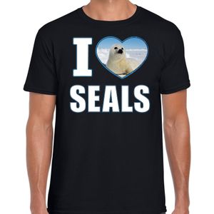 I love seals t-shirt met dieren foto van een zeehond zwart voor heren - cadeau shirt zeehonden liefhebber