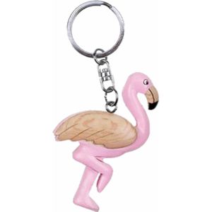 Houten flamingo sleutelhanger 7 cm - Dieren vogels cadeau