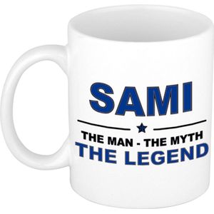Naam cadeau Sami - The man, The myth the legend koffie mok / beker 300 ml - naam/namen mokken - Cadeau voor o.a  verjaardag/ vaderdag/ pensioen/ geslaagd/ bedankt
