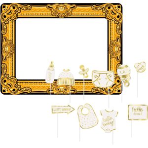 Babyshower foto prop set met frame - 11-delig - opblaasbare fotolijst - photo booth accessoires