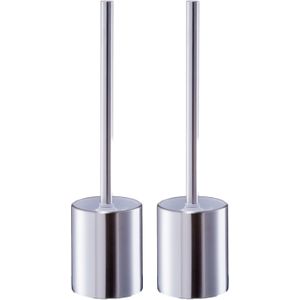 Zeller WC/Toiletborstel houder - 2x stuks - RVS/edelstaal - zilver - D8 x 34 cm