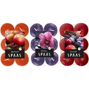 Candles by Spaas geurkaarsen - 36x stuks in 3 geuren - Wild Orchid - Appel-Cinnamon - Berry Cocktail