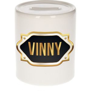 Vinny naam cadeau spaarpot met gouden embleem - kado verjaardag/ vaderdag/ pensioen/ geslaagd/ bedankt
