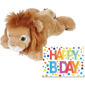 Ravensden - Verjaardag Cadeau Leeuw 25 cm met Happy Birthday Wenskaart