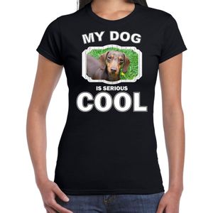 Teckel honden t-shirt my dog is serious cool zwart - dames - Teckels liefhebber cadeau shirt