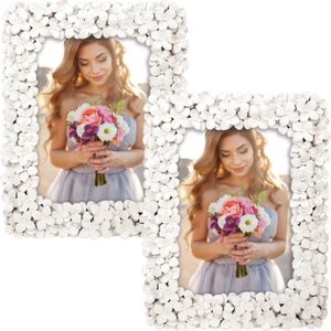 2x stuks kunststof fotolijst witte bloemen geschikt voor een foto van 15 x 20 cm