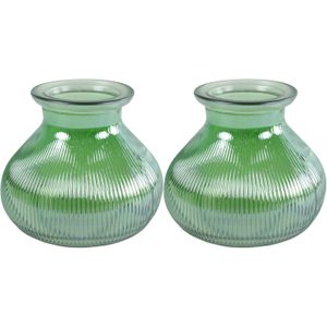 Decostar Bloemenvaas - 2x stuks - groen/transparant glas - H12 x D15 cm