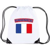 Frankrijk nylon rijgkoord rugzak/ sporttas wit met Franse vlag