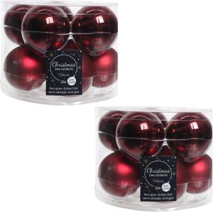 20x Donkerrode glazen kerstballen 6 cm - glans en mat - Glans/glanzende - Kerstboomversiering donkerrood