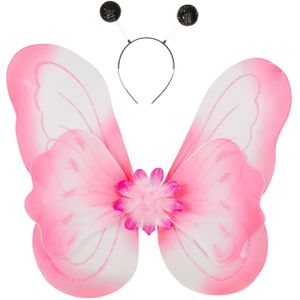 Vlinder verkleed set - vleugels en diadeem - roze - kinderen - carnaval verkleed accessoires