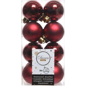 16x Donkerrode kunststof kerstballen 4 cm - Mat/glans - Onbreekbare plastic kerstballen - Kerstboomversiering donkerrood