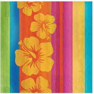 48x Hawaii thema servetten 33 x 33 cm - Papieren wegwerp servetjes - Tropische bloemen/Hibiscus/Hawaiiaanse versieringen/decoraties