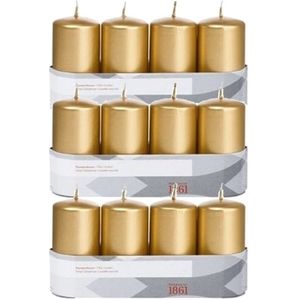 12x Gouden Cilinderkaarsen/Stompkaarsen 5 X 10 cm 18 Branduren - Geurloze Goudkleurige Kaarsen