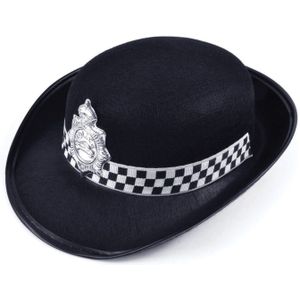 Rubies Politie/agent verkleed helm - zwart - vilt materiaal - voor volwassenen - Verkleed accessoires/helmen