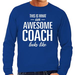 Awesome Coach - geweldige trainer cadeau sweater blauw heren - bedankje / verjaardag cadeau