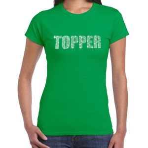 Glitter Topper t-shirt groen met steentjes/ rhinestones voor dames - Glitter kleding/ foute party outfit