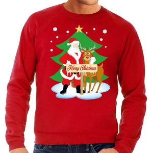 Foute kersttrui / sweater met de kerstman en rendier Rudolf rood voor heren - Kersttruien