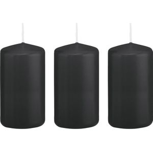 3x Zwarte cilinderkaars/stompkaars 6 x 12 cm 40 branduren - Geurloze kaarsen - Woondecoraties