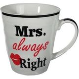 Mr Right en Mrs Always Right cadeau beker set voor hem en haar - Huwelijk/Bruiloft/Valentijnsdag- cadeautje