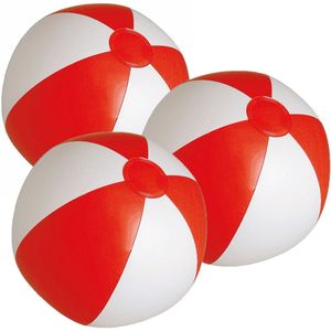 10x stuks opblaasbare zwembad strandballen plastic rood/wit 28 cm - Strand buiten zwembad speelgoed