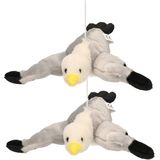 2x stuks pluche vliegende meeuw knuffel 28 cm - Vogels decoratie knuffeldieren