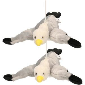 2x stuks pluche vliegende meeuw knuffel 28 cm - Vogels decoratie knuffeldieren