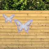 Mega Collections tuin/schutting decoratie vlinder - metaal - lila paars - 17 x 13 cm
