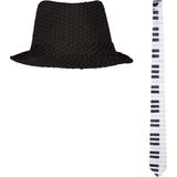 Carnaval muziek thema verkleed set - hoedje en piano stropdas - zwart - heren/dames